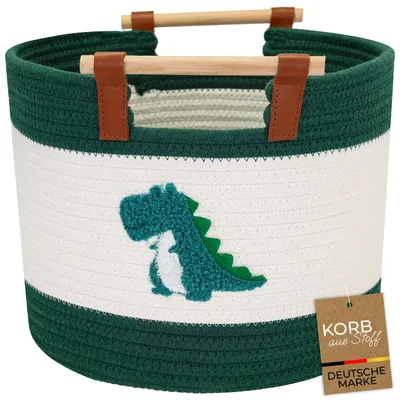 Produktbild von HMF Aufbewahrungskorb mit Holzgriffen, Korb aus Baumwolle für Kinderzimmer, Dinosaurier, 30 x 30 x 24 cm, KI-generiertes Bild