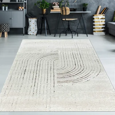 Produktbild von Gestreifter Wohnzimmer-Teppich mit 3d-Effekt in Creme Größe - 240 x 340 cm