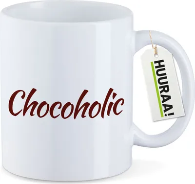 Produktbild von Huuraa Kaffeetasse Chocoholic Schriftzug 330ml Weiß Keramik Kaffeebecher Geschenkidee