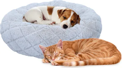 Produktbild von maxxpro Hundebett/ Katzenbett - Donut - Kissen - Sofa - für Katzen und kleine Hunde - Flauschig - Waschbar - Ø46cm - Grau