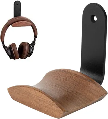 Obrázek produktu pro Držák sluchátek - Stojan pro sluchátka - Organizér na stůl - Materiál: ořechové dřevo a hliník - Šířka držáku: 6 cm - Přírodní dřevo