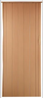 A closed folding door with a wood grain finish.