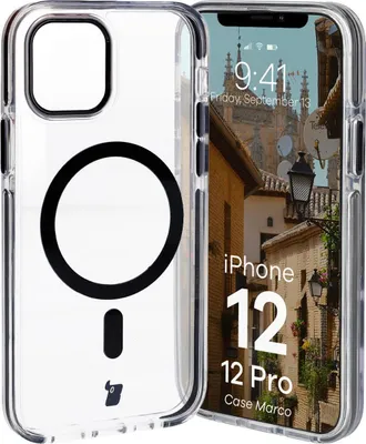Produktbild von Bizon Case Marco Magnetische Ringhülle für iPhone 12 Pro / 12, Transparent mit schwarzem Rahmen