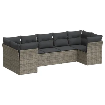 Produktbild von 7-tlg. Garten-Sofagarnitur mit Kissen Grau Poly Rattan