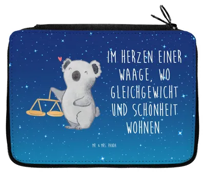 Produktbild von Mr. & Mrs. Panda Federtasche Waage Astrologie - Sternenhimmel Blau - Geschenk, Geburtstagsgeschenk, Sternzeichen, Schlampermäppchen, Federmappe, Stiftemappe, Etui