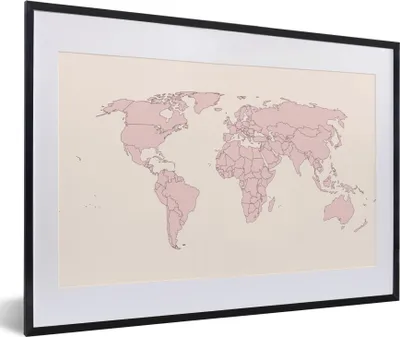 Produktbild von MuchoWow® MuchoWow® Gerahmtes Poster Weltkarte - Einfach - Rosa 60x40 cm - Poster mit zchwarzem Bilderrahmen - Schlafzimmer - Plakat in Rahmen - Drucken