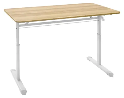Image de Bureau réglable en hauteur - Bureau d'ordinateur - Grand plateau de 120 × 61 cm - Capacité de charge jusqu'à 100 kg - Pour le télétravail et le gaming - Finition bois naturel