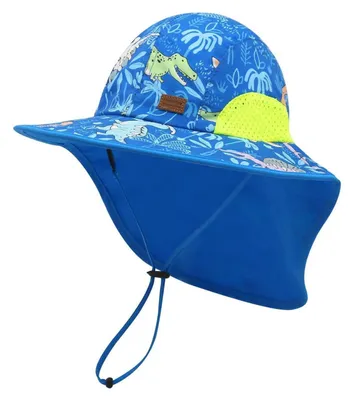 Immagine prodotto di Cappellino da sole per bambini con protezione per il collo, traspirante, regolabile, adatto a bambini dai 1 ai 4 anni, con motivo di un dinosauro verde