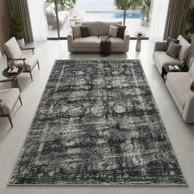 Produktbild von Grauer Teppich mit floralem Muster für vielseitige Wohnbereiche Größe - 200 x 280 cm