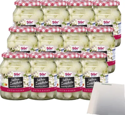 Produktbild von Hofgut Silberzwiebeln VPE (12x370ml Glas) + usy Block