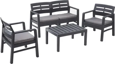 Produktbild von Outdoor-Lounge-Set Dgyas, Gartengarnitur mit 2 Sesseln, 1 Sofa und 1 Couchtisch, Innen- und Außensitzgruppe mit Kissen, 100 %  Italy, Anthrazit