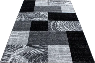 Produktbild von Kurzflor Teppich Wohnzimmer Schwarz 280x370 Rechteck Abstraktes Kariertes Design aus Polypropylen
