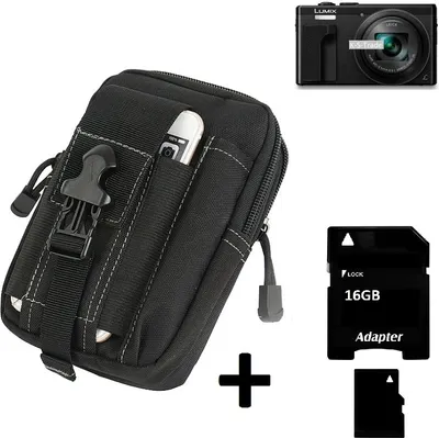 Produktbild von Kompatibel mit Panasonic Lumix DMC-TZ81 Gürteltasche / Holster schwarz Schutz Hülle Kameratasche Fototasche Case Bag + 16 GB Memorycard