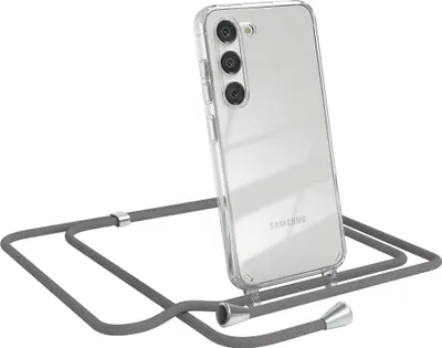 Produktbild von EAZY CASE Handykette kompatibel mit Samsung Galaxy S23, Handyhülle mit Umhängeband, Handykordel, Schutzhülle Clear, Band in Grau