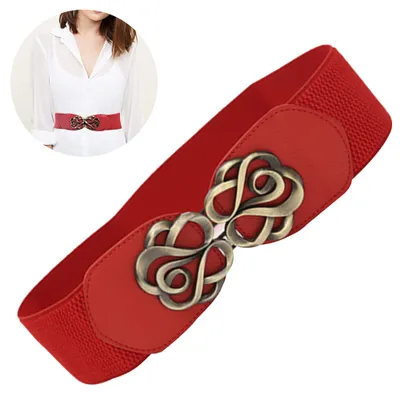 Produktbild von Breiter, elastischer Stretch-Gürtel im Vintage-Stil, antiker Retro-Stil mit Schnalle,red