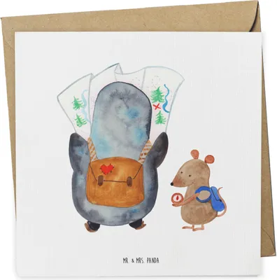 Produktbild von Mr. & Mrs. Panda Grußkarte Pinguin & Maus Wanderer - Weiß - Geschenk, Abenteuer, Ausflug, doppelkarte, anlasskarte, Glückwunschkarte, Wandern, faltkarte, Klappkarte