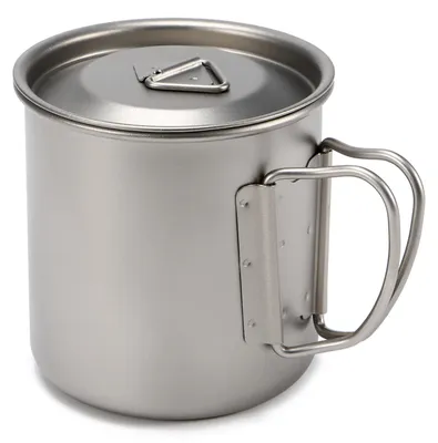 Imagen del producto de Taza de titanio ultraligera, portátil, para actividades al aire libre. Taza para camping, picnic y uso diario, con asa plegable. Disponible en capacidades de 300 ml, 400 ml, 450 ml y 750 ml