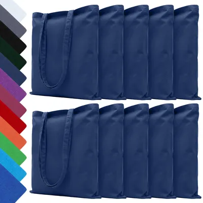 Produktbild von EllaTex 10er Set Baumwolltaschen 38x42 cm – Stoffbeutel aus 100% Baumwolle mit langen Henkeln, in Farbe: Dunkelblau
