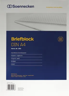 Produktbild von Soennecken Briefblock 1381 DIN A4 70g holzfrei 50Blatt liniert weiß