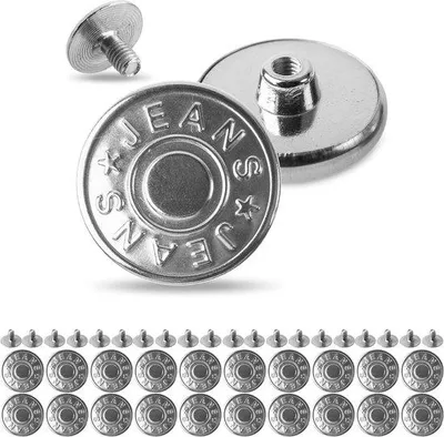 Produktbild von Ersatz Jeansknöpfe Ø 14 mm Messing silberfarben schraubbar