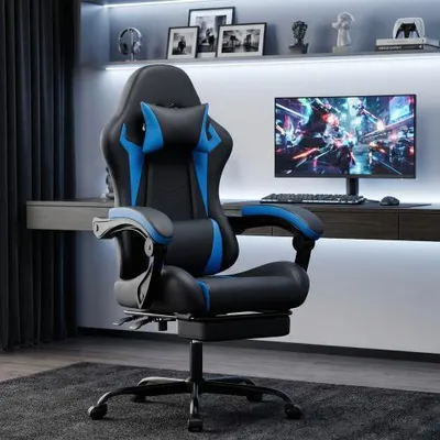 Produktbild von Gaming Stuhl ergonomisch, höhenverstellbar, Gamer Stuhl mit Lendenkissen und Kopfstütze
