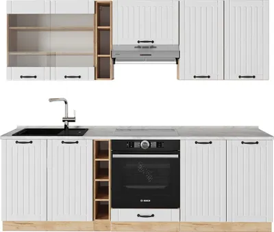Produktbild von Küchenzeile Vicco Fame-Line Weiß Landhaus 235 cm , AP Marmor, Model 57551