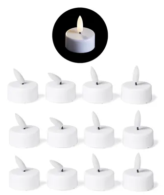Produktbild von LED Teelicht klein mit Timer - 12er Set Warmweiß LED Kerze 3D Flamme flackernd - LED Teelicht klein 3,7cm Weiß Kunststoff 1x Batterie CR2032 benötigt - Teelichter LED für Kerzenpick auf Adventskranz