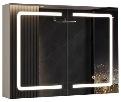 Image de Armoire de salle de bains avec miroir et éclairage DJ503281, 80 x 16 x 60 cm, blanche