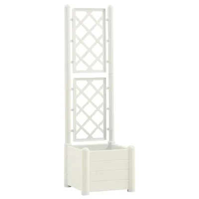 Image de vidaXL Bac à plantes avec treillis 43x43x142 cm PP blanc