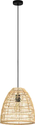 Produktbild von EGLO Hängelampe Ayesgarth, 1-flammige Pendelleuchte Esstisch, Esszimmerlampe aus Rattan in Natur und Metall in Schwarz, Hängeleuchte mit E27 Fassung