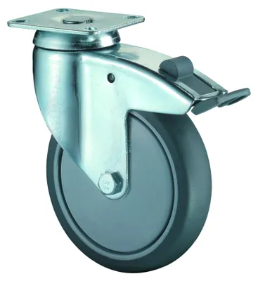 Immagine prodotto di BS Ruote girevoli con freno totale e piastra avvitabile cuscinetto a sfere in gomma pesante Ruota Ø 100 mm 80 kg - C120.A85.100