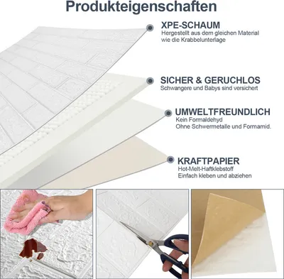 Produktbild von TolleTour 1 Set (10 Stk)große 3D wasserdichte Fliesen Ziegel Wand Aufkleber selbstklebende Schaum Panel 70x77cm Weiß
