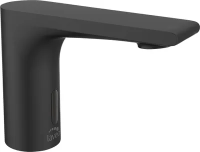 A black automatic faucet with an infrared sensor.