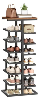 Produktbild von 8-stöckiges Schuhregal mit Metallrahmen, Vintagebraun & Schwarz, platzsparend