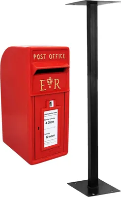 Image de Boîte aux lettres sur pied, boîte aux lettres murale, boîte aux lettres sur pied de style anglais, rouge, boîte aux lettres avec socle en fonte