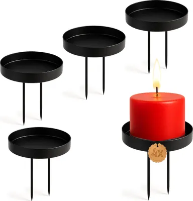 Produktbild von Kerzenteller 4er Set Metall Schwarz Ø 8,5 cm mit 2 Dornen