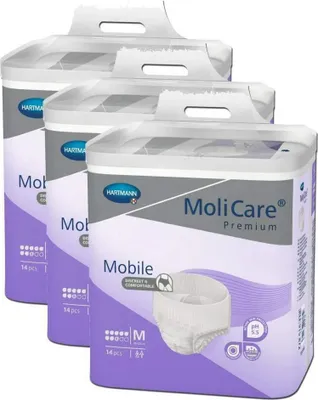 Produktbild von HARTMANN MoliCare Premium Mobile 8 Tropfen Karton Größe M Bauch/ Hüft Umfang 80-120cm 3x14 Stück