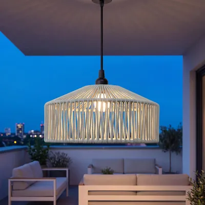 Produktbild von Outdoor Hängelampe IP54 Seil Lampenschirm E27 rund Ø 30 cm Schwarz Grün Modern Außenleuchte hängend
