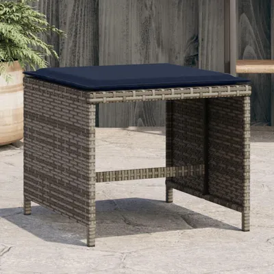 Produktbild von 4 graue Gartenhocker mit Kissen, 40x40x35 cm, aus Poly-Rattan, stabil und wetterfest für Terrasse, Balkon und Außenbereich