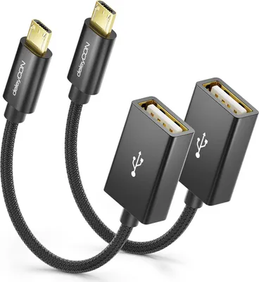 Produktbild von deleyCON 2 Stück USB 2.0 OTG Adapter Kabel Nylon + Metallstecker - Micro USB auf USB-A Buchse Datenkabel Smartphone & Tablet Verbinden mit USB Stick - 10cm Kurz - Schwarz