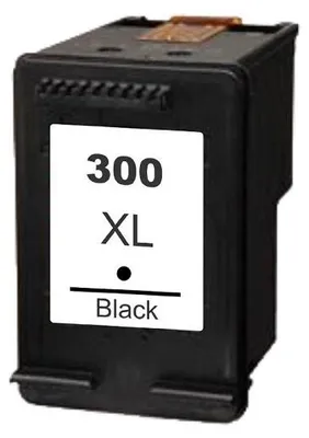 A black ink cartridge with a white label.
