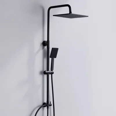 Produktbild von Auralum Duschsäule ohne Wasserhahn mit 25 x 25 cm Duschkopf und Duschkopf, verstellbare schwarze Duschsäule 74 – 109 cm mit Messingumstelle