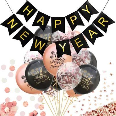 Produktbild von Oblique Unique Happy New Year Silvester Neujahr Party Feier Deko Set - Girlande + Konfetti + Luftballons