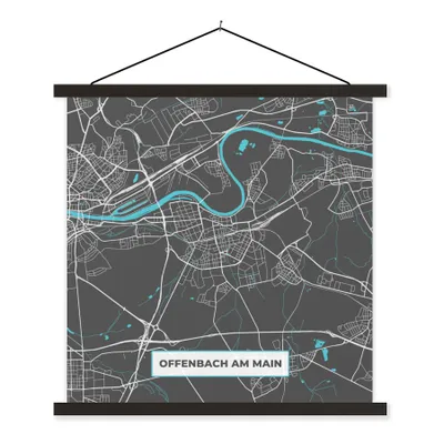 Produktbild von MuchoWow® Textilposter Karte - Stadtplan - Offenbach am Main - Deutschland - Blau 120x120 cm mit schwarzem Rahmen - Aufhängungsset