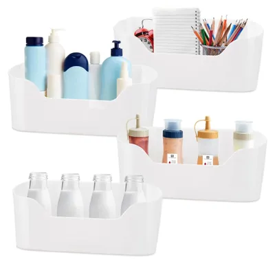 Produktbild von 4 Küchenschranktür Aufbewahrungsboxen Selbstklebend, Kunststoff Wandmontierte Organizer für kleine Gegenstände in Küche, Badezimmer und Kühlschrank - Weiß