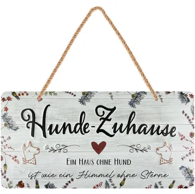 Produktbild von LANOLU Blechschild Hundeglück mit Kordel, Geschenk für Hundebesitzer, Hunde Zuhause Deko, 16x32 cm