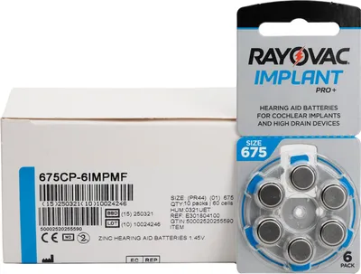 Zdjęcie produktu dla Rayovac 10x 675 Baterie do implantów ślimakowych PR44 Niebieskie Baterie do aparatów słuchowych 6 Blister Implant Pro +
