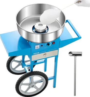 Produktbild von VEVOR elektrische Zuckerwattemaschine kommerzielle Zuckerwattegeräte mit Wagen (1000 W) mit 52 cm Edelstahlschüssel & Zuckerschaufel & Schublade, perfekt für Kindergeburtstage Familienfeiern Blau