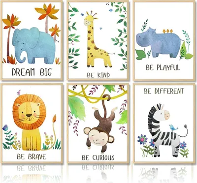 Produktbild von Cartoon Safari Tiere Kinderzimmer Poster 20x25cm 6er Set