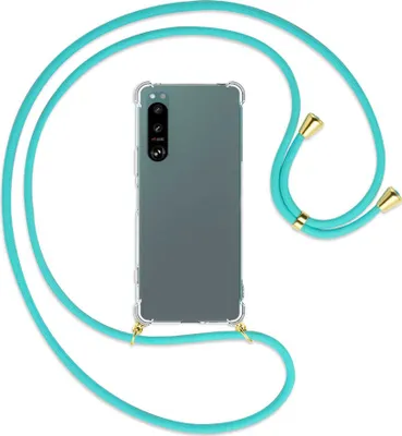 Produktbild von Handykette Backcover-Schutzhülle mit Band (Metall goldfarben) für Sony Xperia 5 IV (6.1'') - türkis